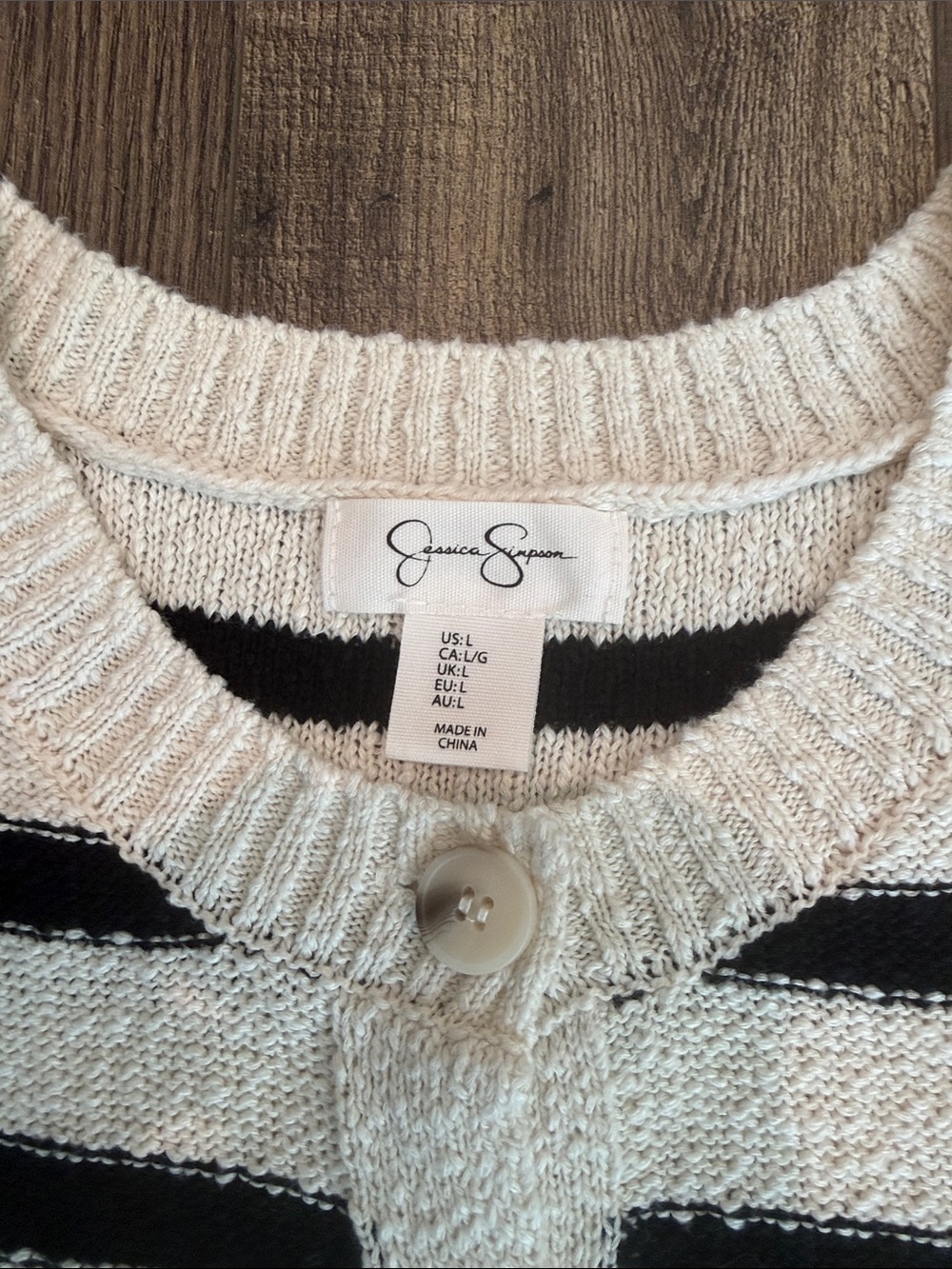 Jessica Simpson Striped Cream & Black Button-Front Sweater Vest - Picture 2 of 3
